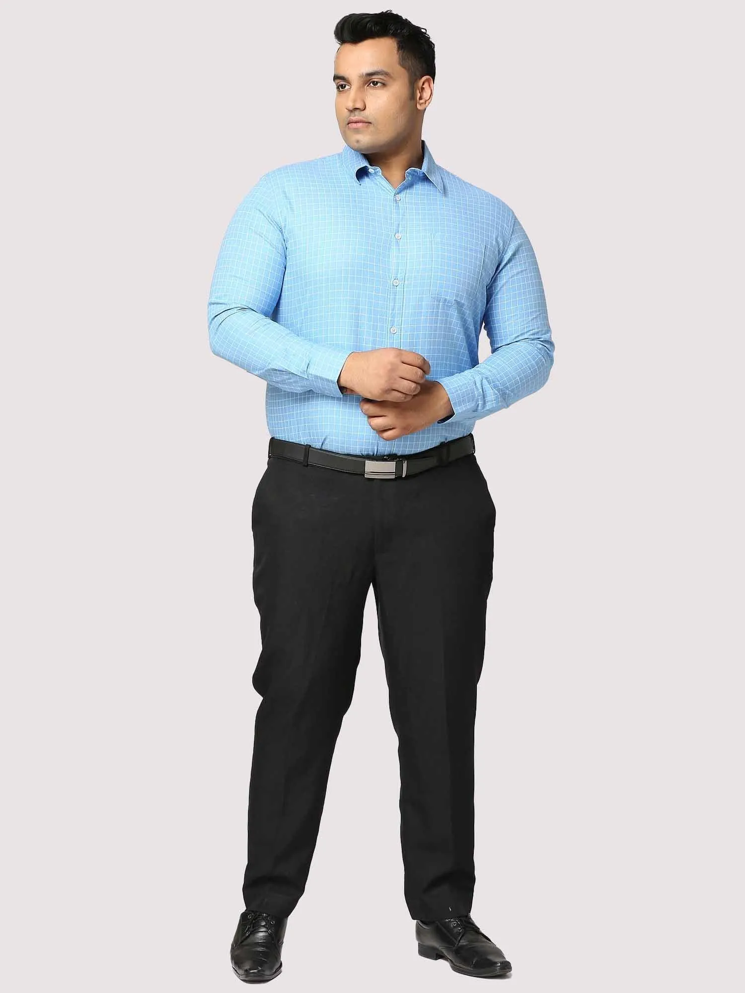 Blue Checkered Full Shirt Men's Plus Size