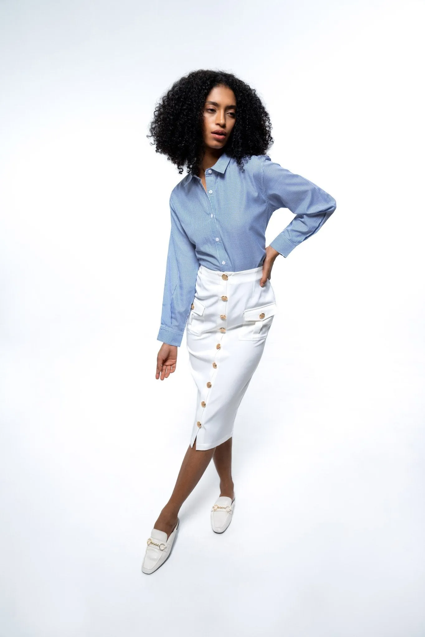 Blue Elegance Shirt & Pencil Skirt Co-Ord Set