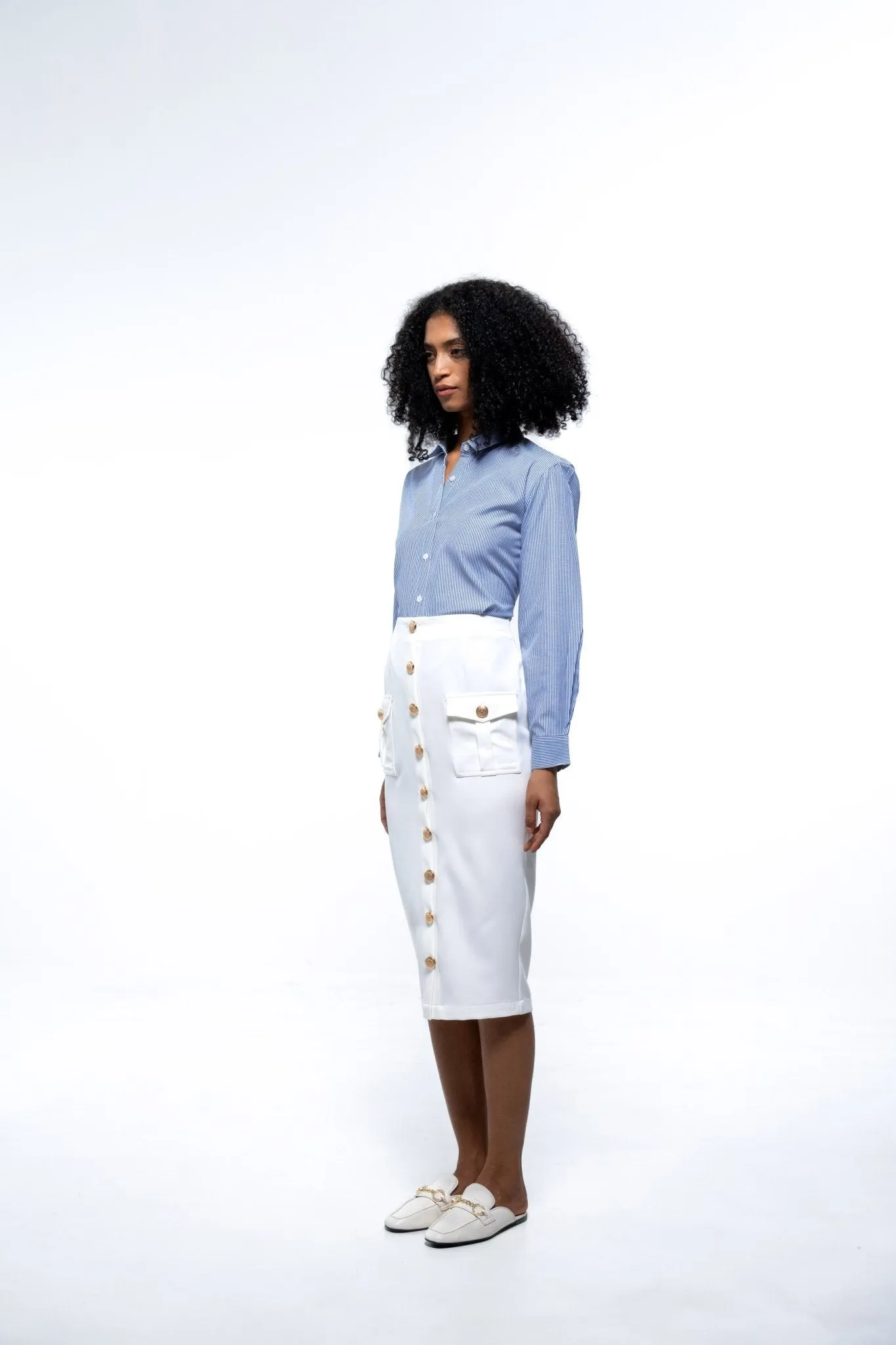 Blue Elegance Shirt & Pencil Skirt Co-Ord Set