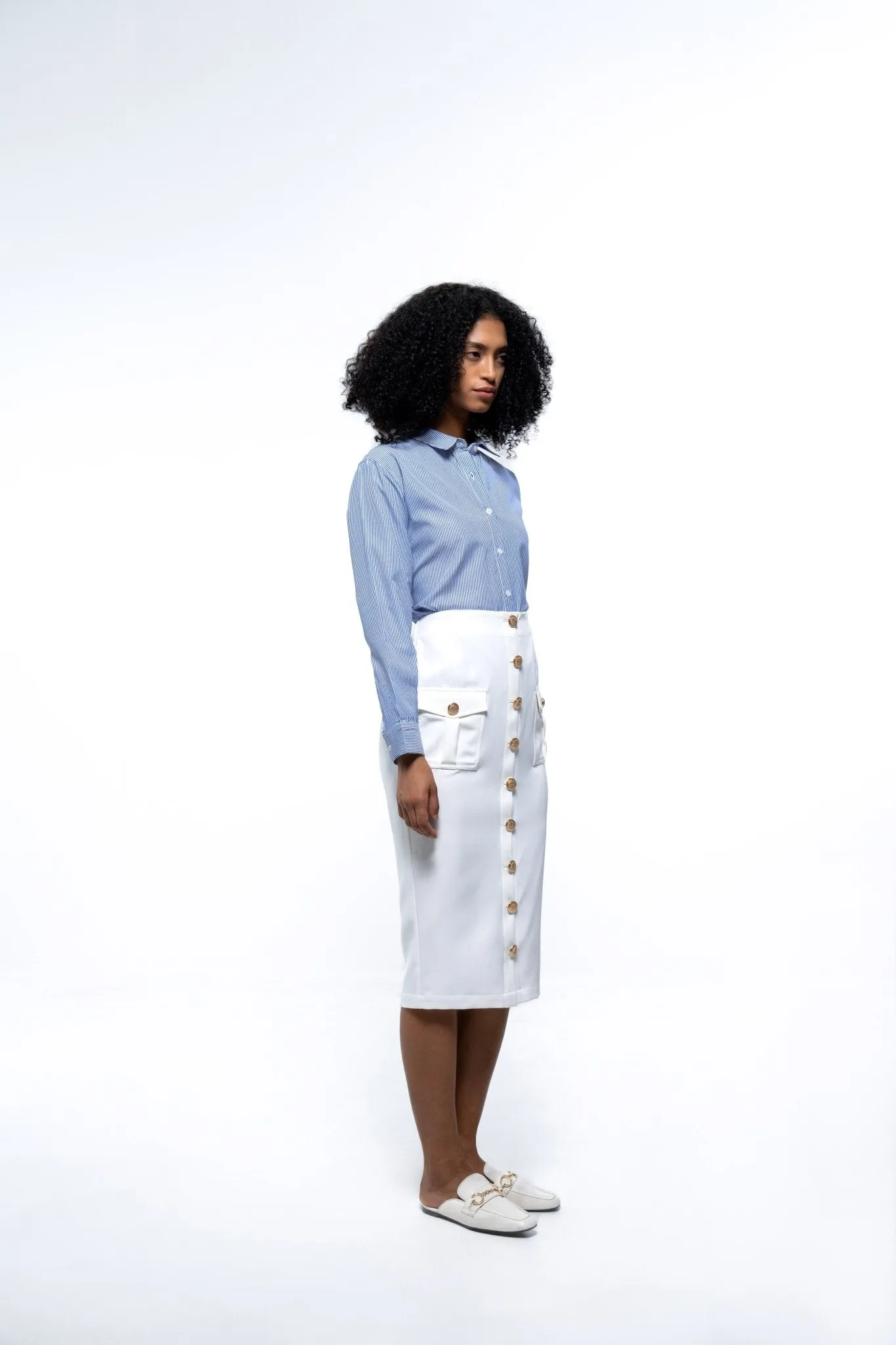 Blue Elegance Shirt & Pencil Skirt Co-Ord Set