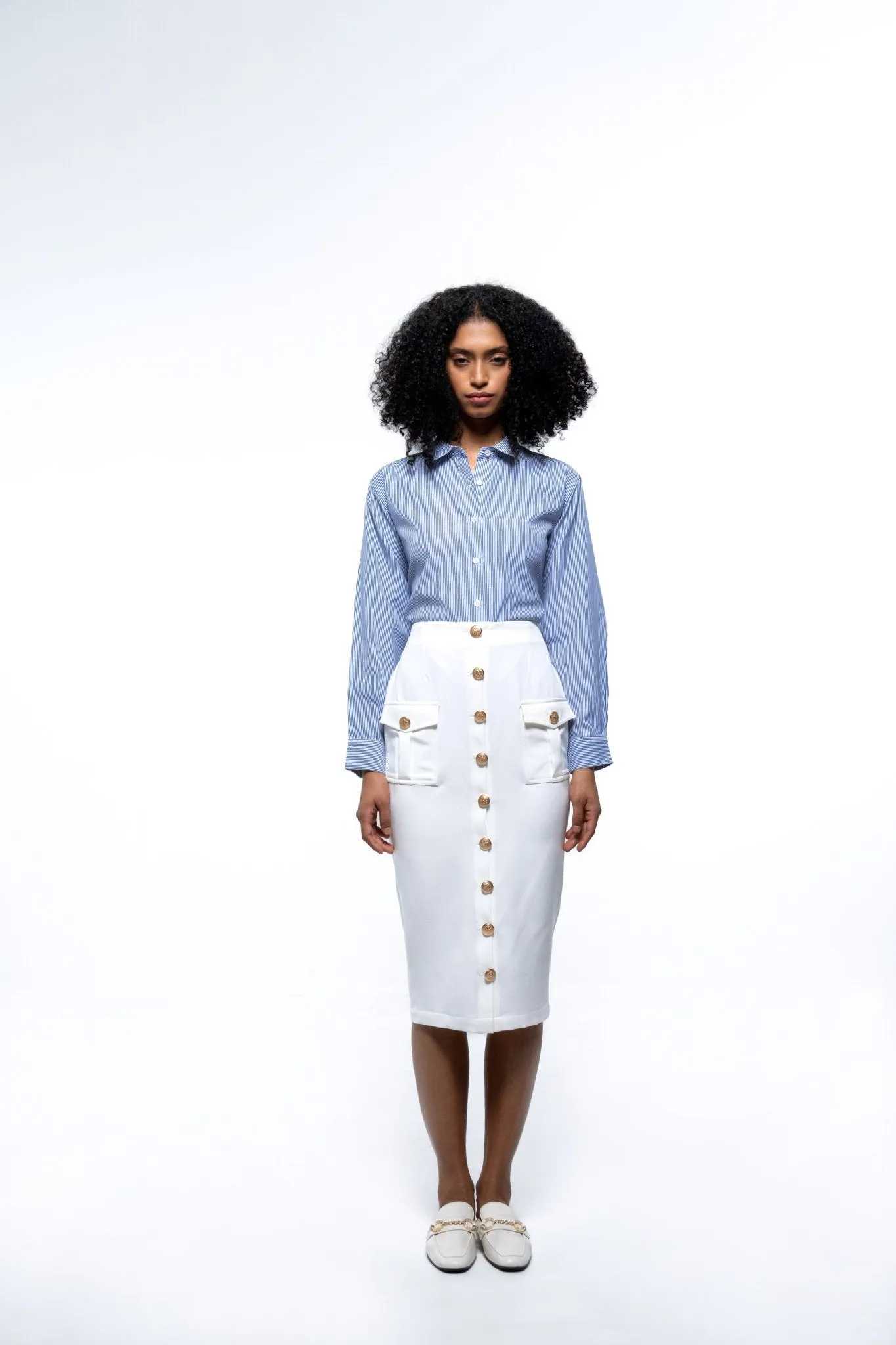 Blue Elegance Shirt & Pencil Skirt Co-Ord Set