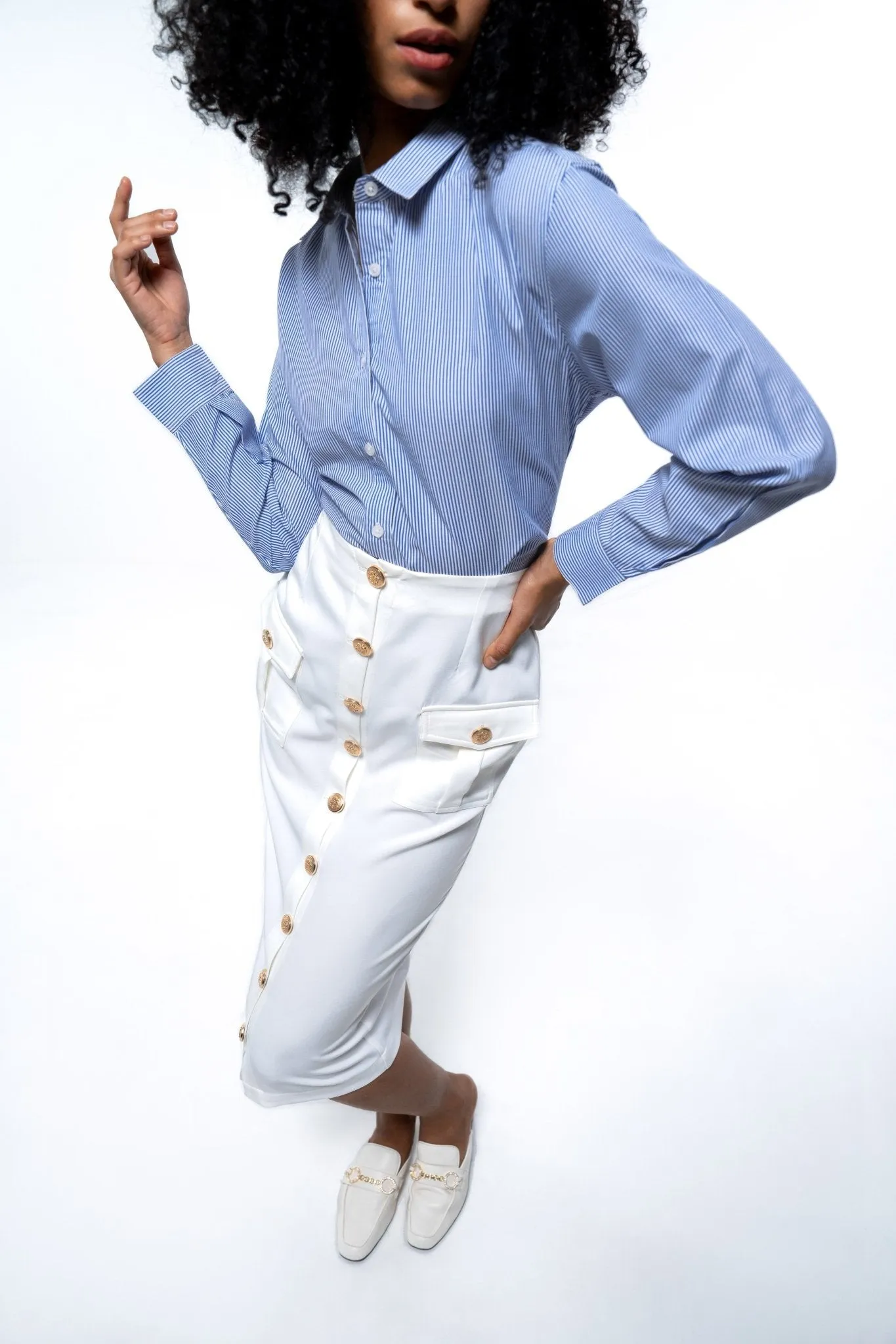 Blue Elegance Shirt & Pencil Skirt Co-Ord Set