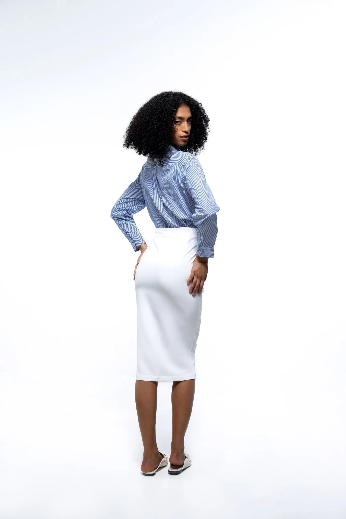 Blue Elegance Shirt & Pencil Skirt Co-Ord Set