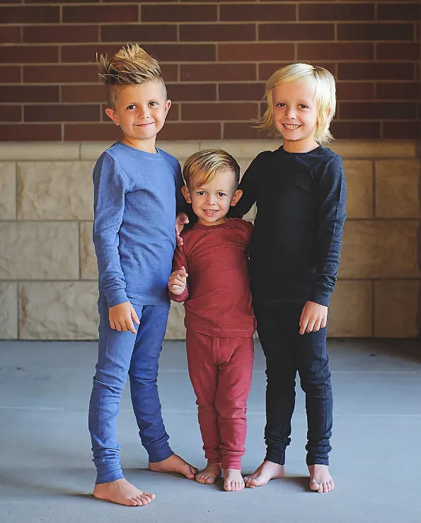 Boys Soft & Cozy Thermal 2-Piece Long Johns | Dark Khaki w- Baby Blue Stitch