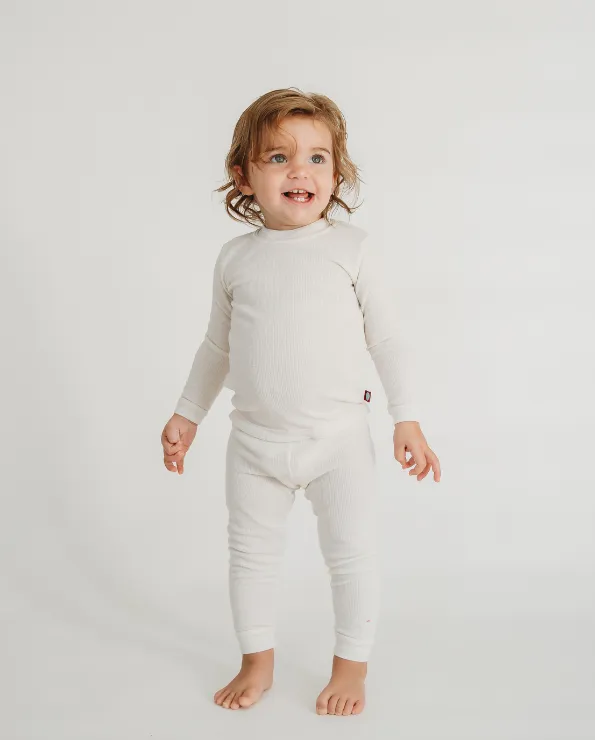 Boys Soft & Cozy Thermal 2-Piece Long Johns | Dark Khaki w- Baby Blue Stitch