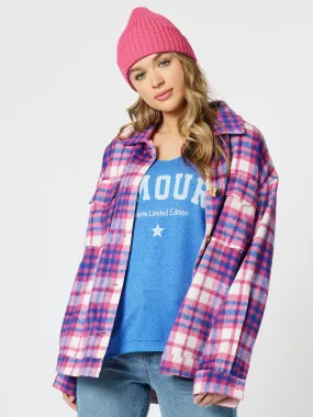 Brooklyn Check Melton Shacket - Pink