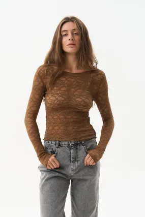 Brown Lace Long Sleeve Top