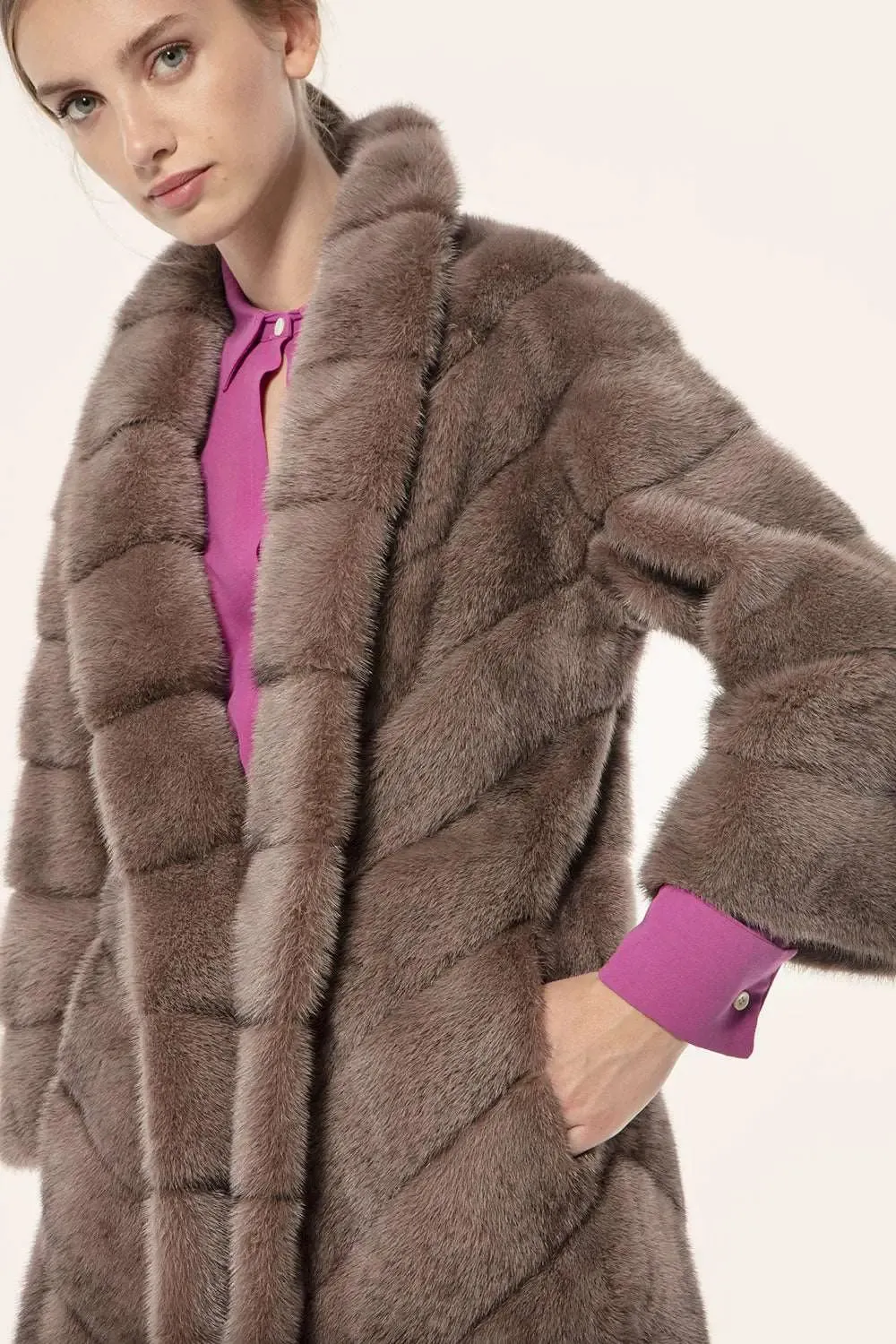 Brown mink fur coat