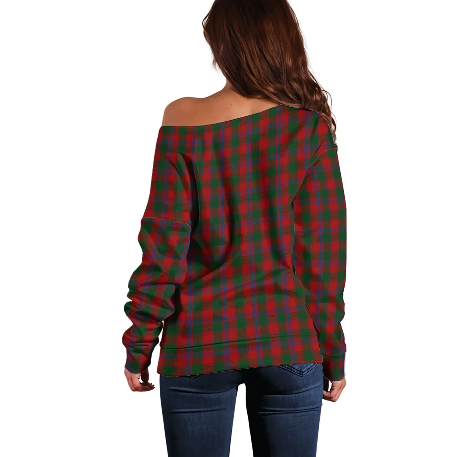 Bruce Old Tartan Off Shoulder Women Sweater with Family Crest