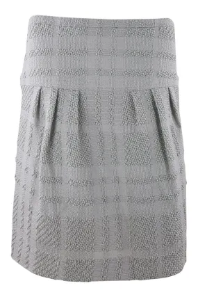 BURBERRY 100% Wool Self Check Grey Box Pleat Mini Skirt (M)