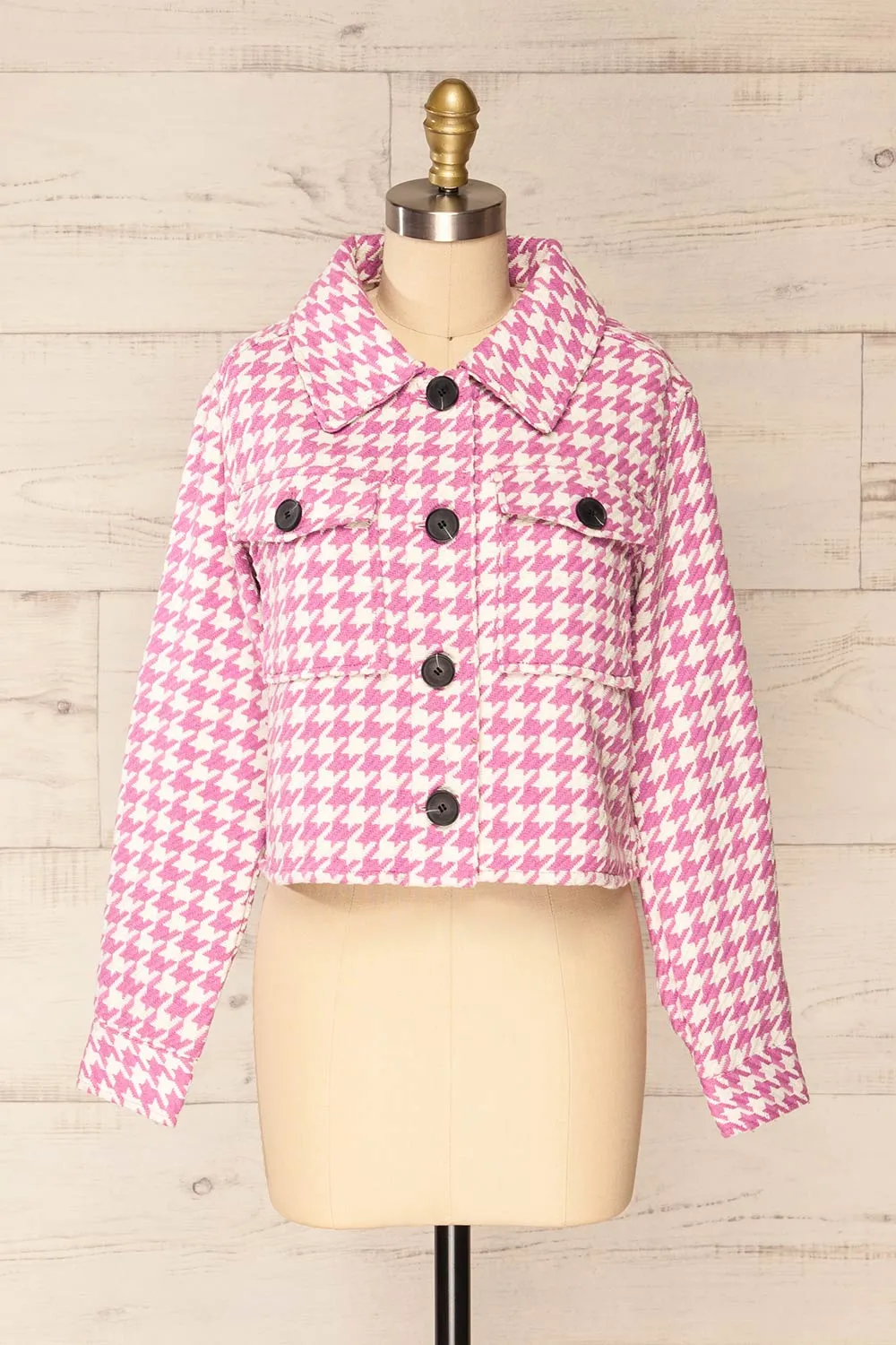 Caltagirone | Cropped Pink Houndstooth Shacket