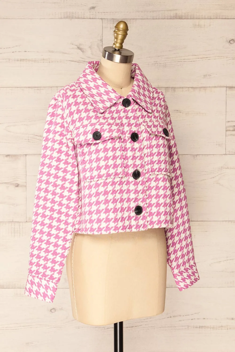 Caltagirone | Cropped Pink Houndstooth Shacket