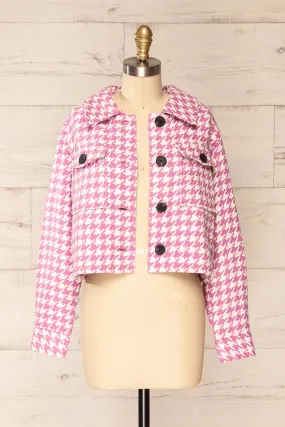 Caltagirone | Cropped Pink Houndstooth Shacket