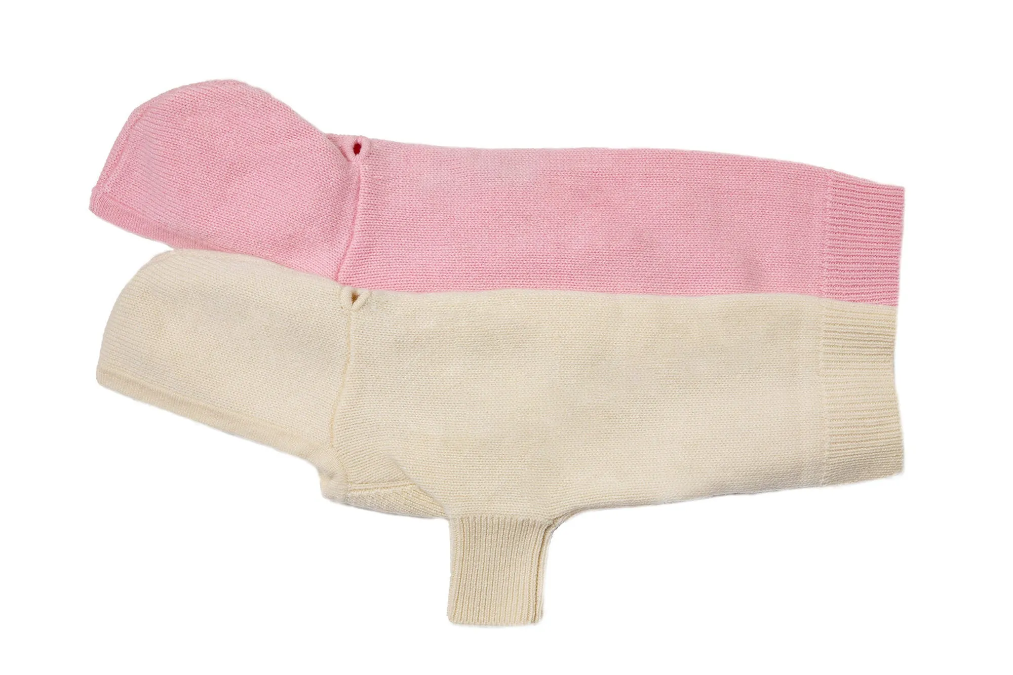 Cashmere Hooded Dog Sweater - Pink and Winter White