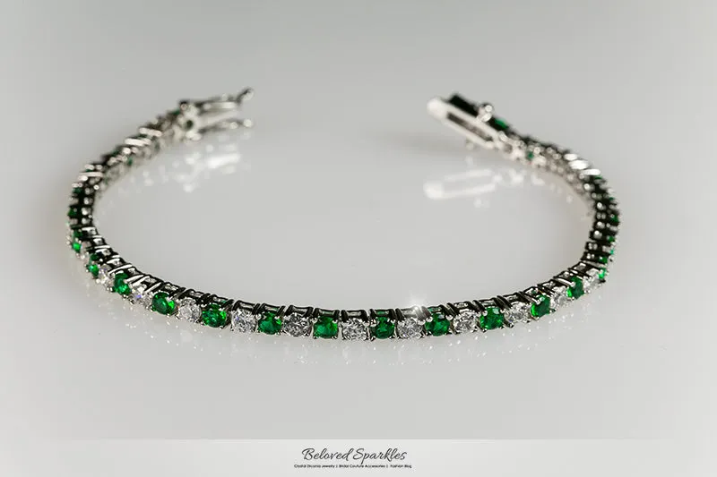 Cassidy Emerald and Clear Round  CZ Tennis Bracelet – 7in | 10ct