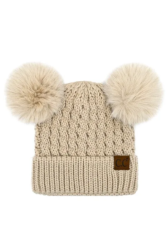 CC KNIT DOUBLE POM BEANIE