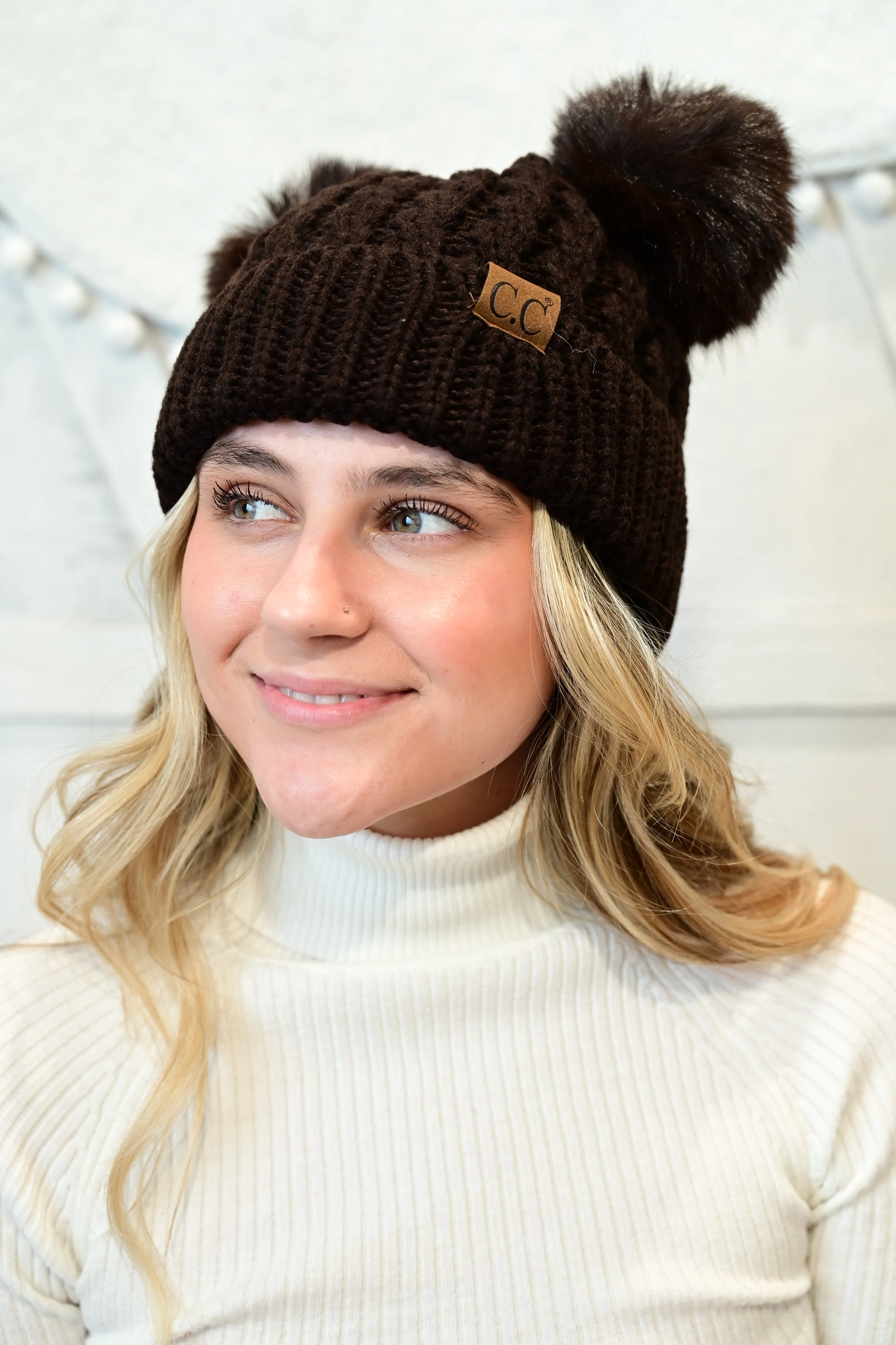 CC KNIT DOUBLE POM BEANIE