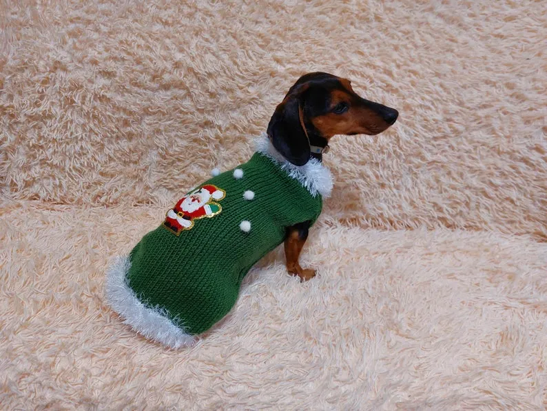 Christmas Santa Costume for Pets, Knitted Warm Christmas Sweater for Dog, Christmas Dachshund Santa Clothes, christmas dog clothes