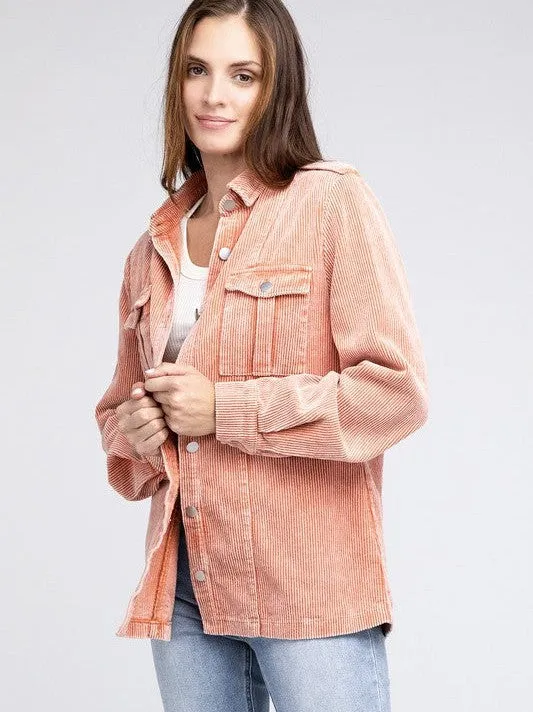 Cool in Pastel Corduroy Button Down Shacket