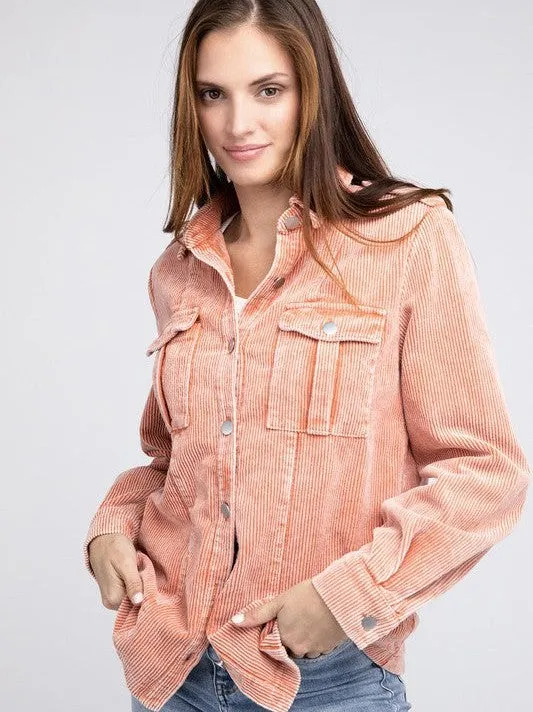 Cool in Pastel Corduroy Button Down Shacket