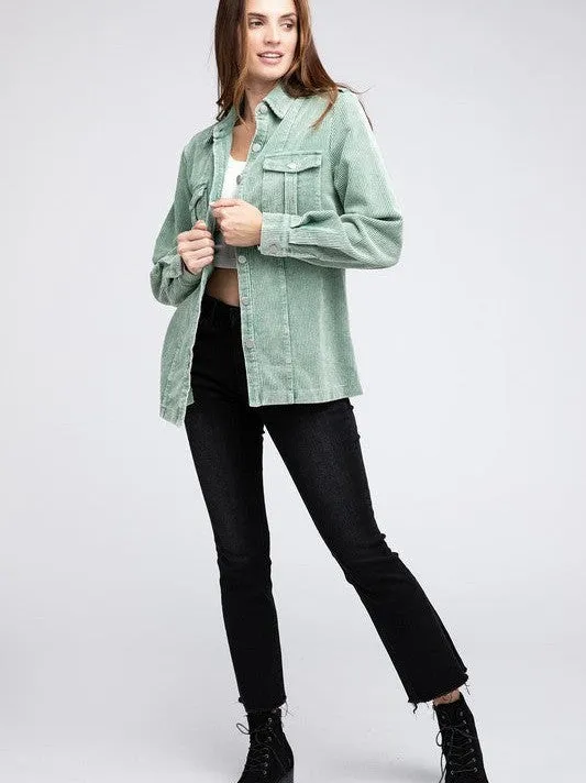 Cool in Pastel Corduroy Button Down Shacket