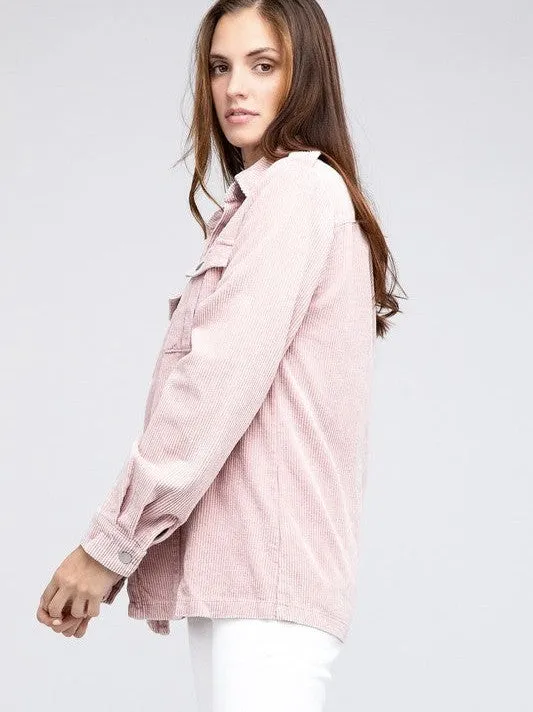 Cool in Pastel Corduroy Button Down Shacket