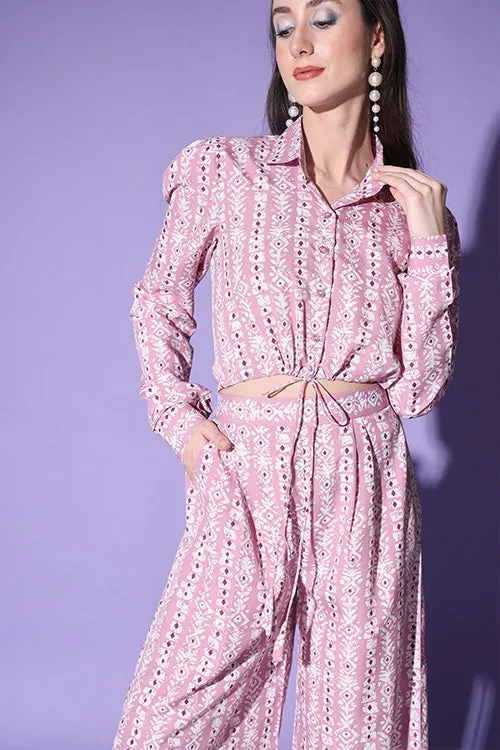 Cute Printed White & Pink Shirt With Trouser