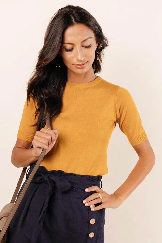 Daily Prep Short Sleeve Sweater in Mustard - FINAL SALE