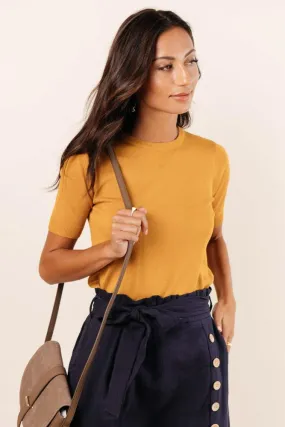 Daily Prep Short Sleeve Sweater in Mustard - FINAL SALE