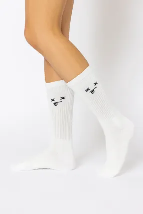 Dead Face Mid-Calf Gym Socks - White