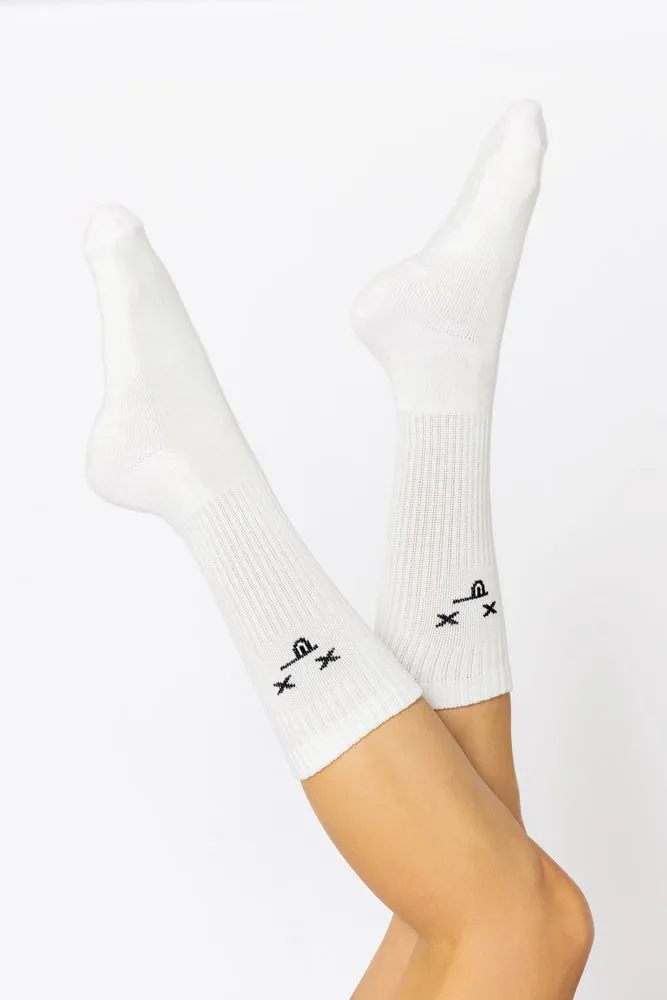 Dead Face Mid-Calf Gym Socks - White