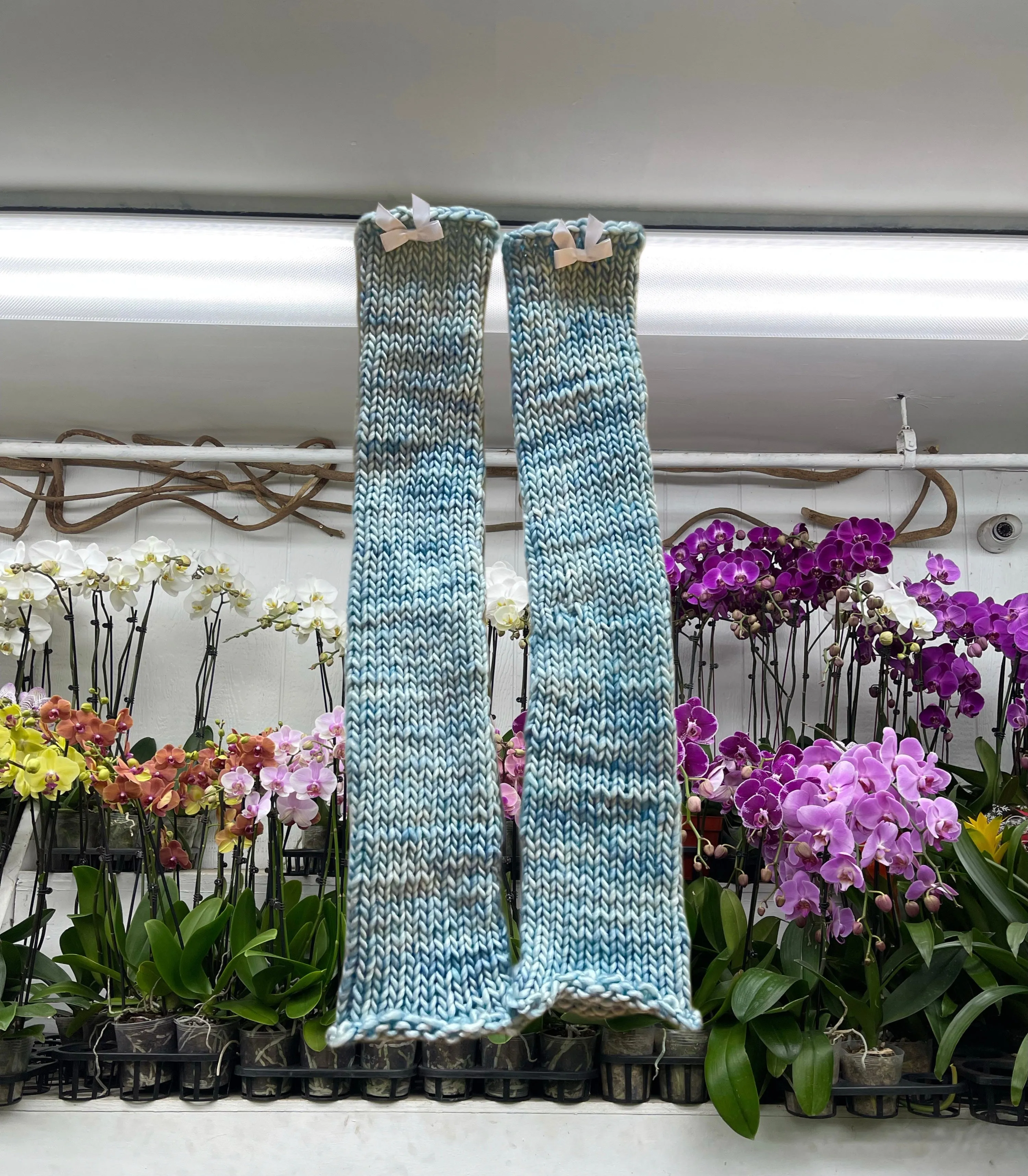 Denim Bow Arm Warmers