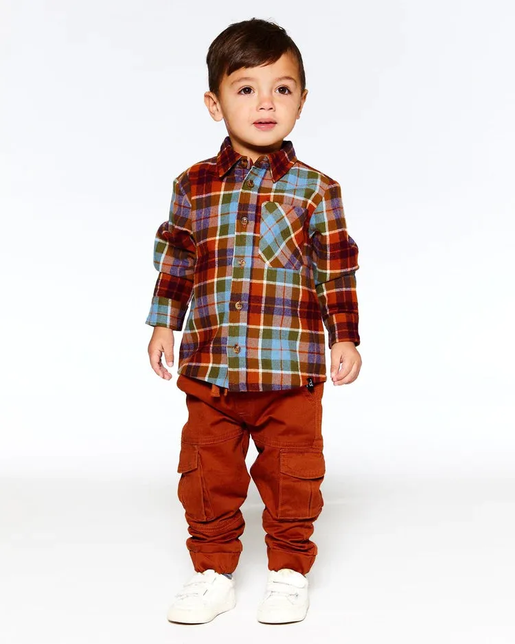 DPD Flannel Shirt Orange and Blue Plaid