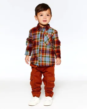 DPD Flannel Shirt Orange and Blue Plaid