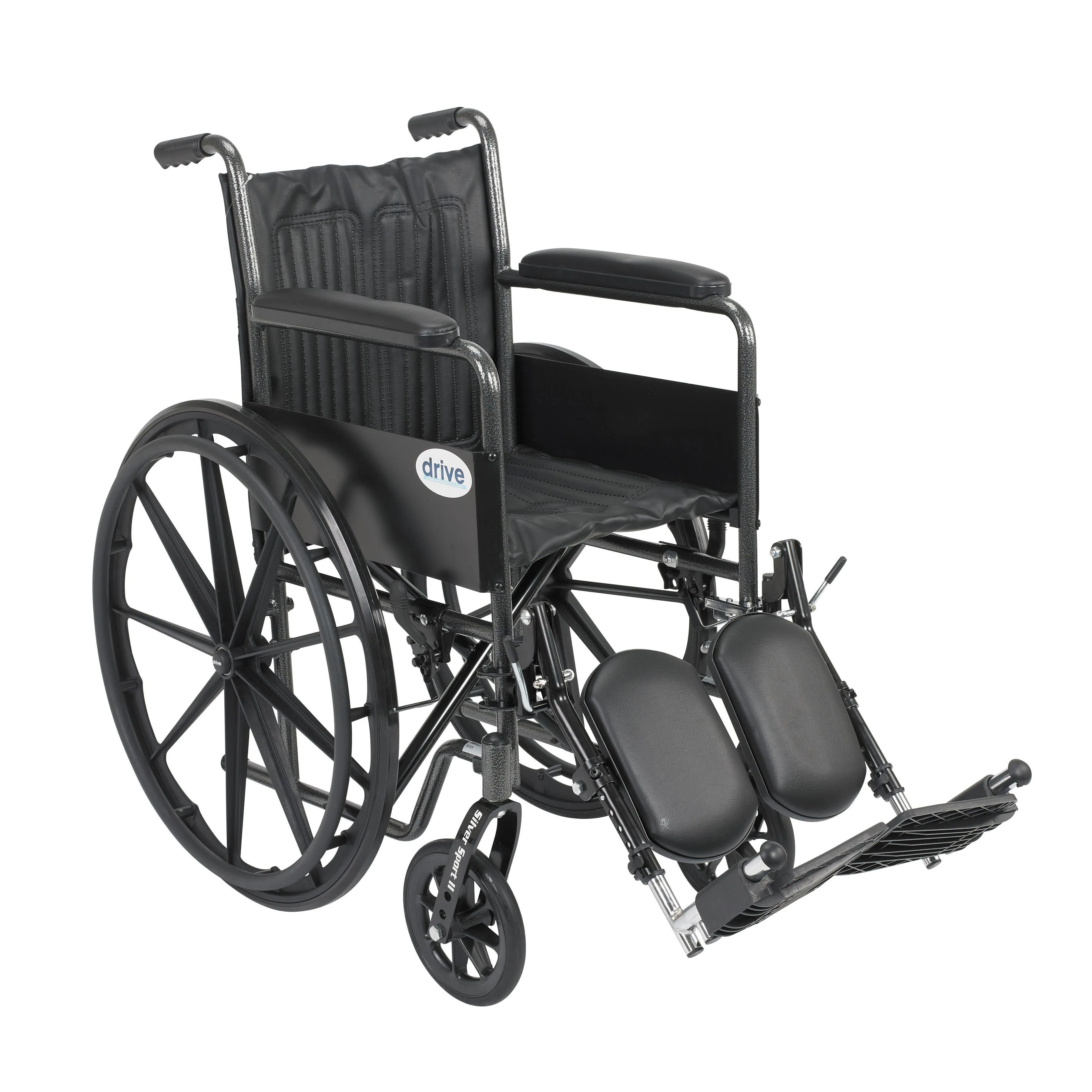 Drive Medical ssp218fa-elr Silver Sport 2 Wheelchair, Non Removable Fixed Arms, Elevating Leg Rests, 18" Seat