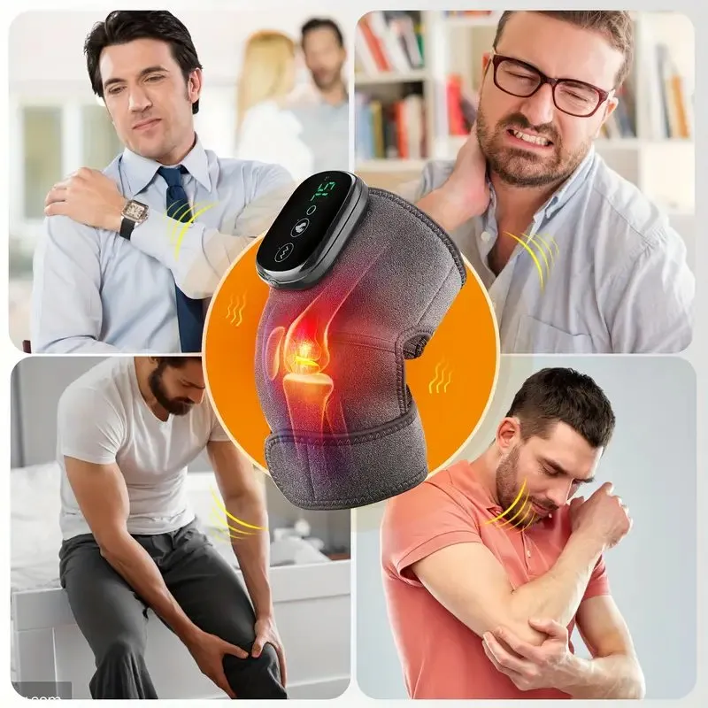 Electric Heating Knee Massager - 3 in 1 with Vibration Cordless Rechargeable Heating Knee Warmers Wrap for Shoulder Elbow