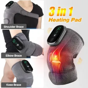 Electric Heating Knee Massager - 3 in 1 with Vibration Cordless Rechargeable Heating Knee Warmers Wrap for Shoulder Elbow