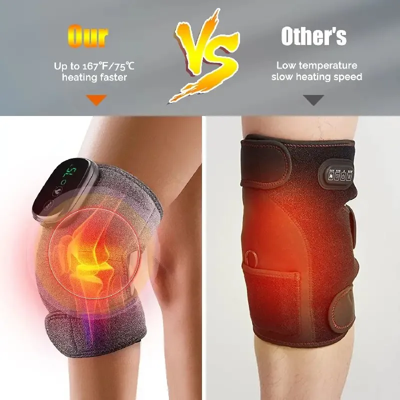 Electric Heating Knee Massager - 3 in 1 with Vibration Cordless Rechargeable Heating Knee Warmers Wrap for Shoulder Elbow