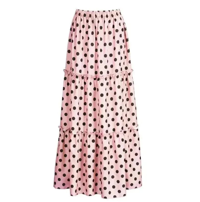 Elegant High Waist Polka Dot Ruffle Maxi Skirt for Women