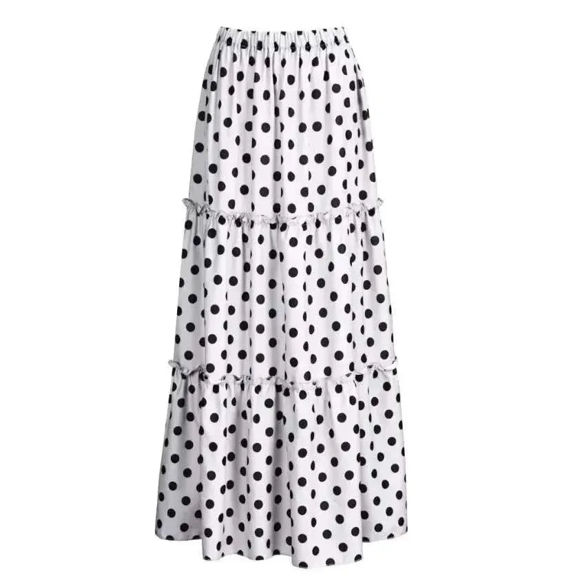 Elegant High Waist Polka Dot Ruffle Maxi Skirt for Women