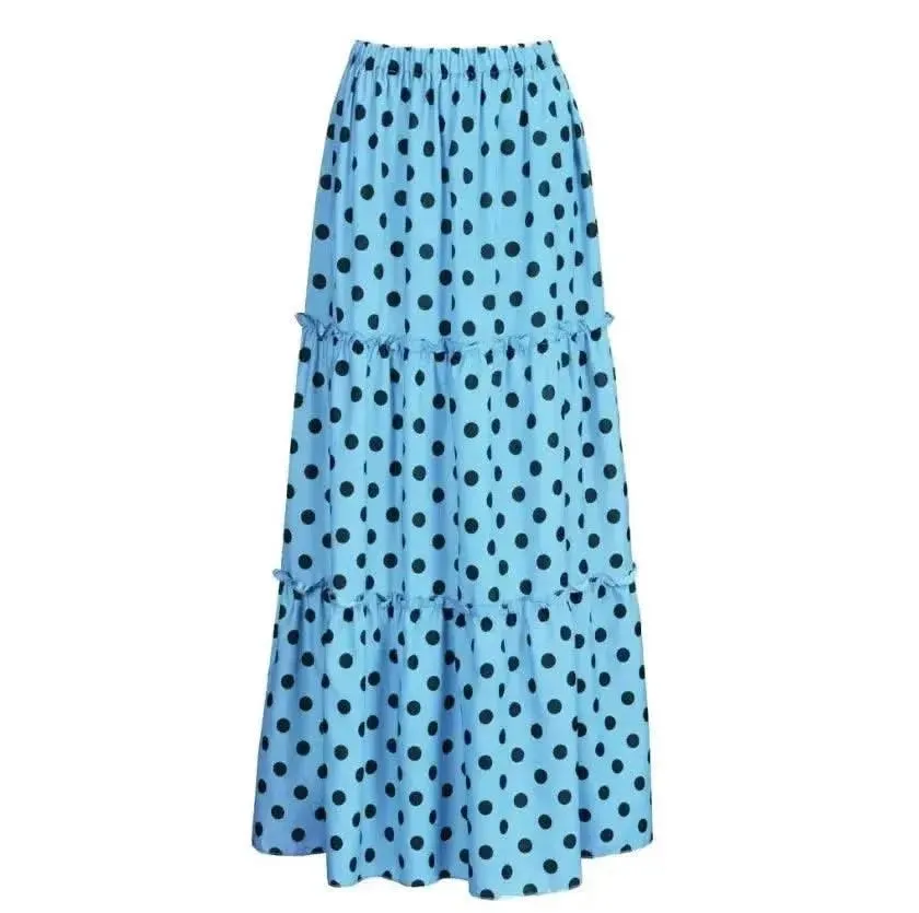 Elegant High Waist Polka Dot Ruffle Maxi Skirt for Women