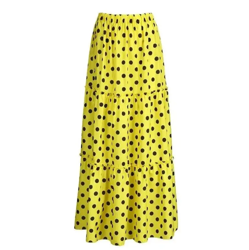 Elegant High Waist Polka Dot Ruffle Maxi Skirt for Women