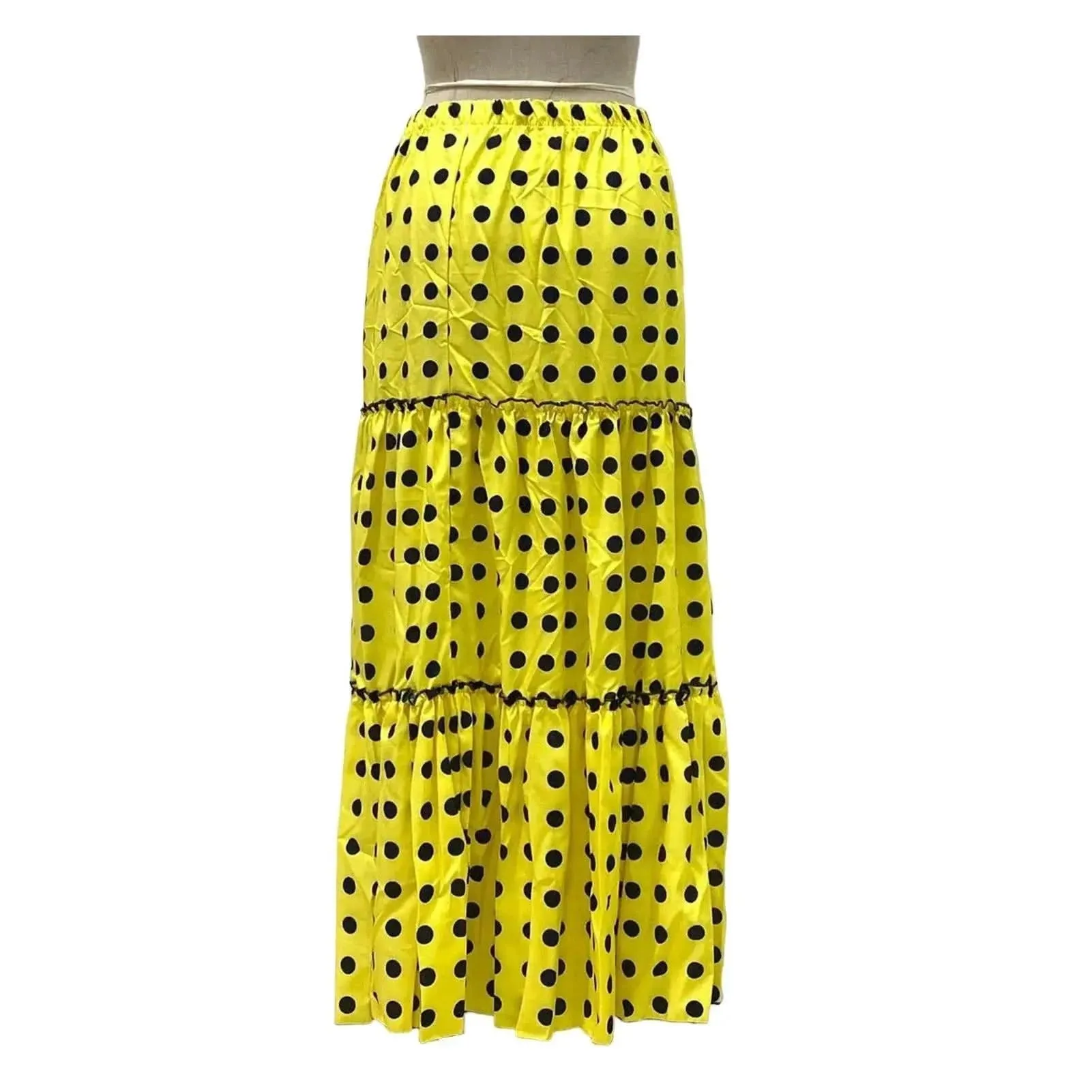 Elegant High Waist Polka Dot Ruffle Maxi Skirt for Women