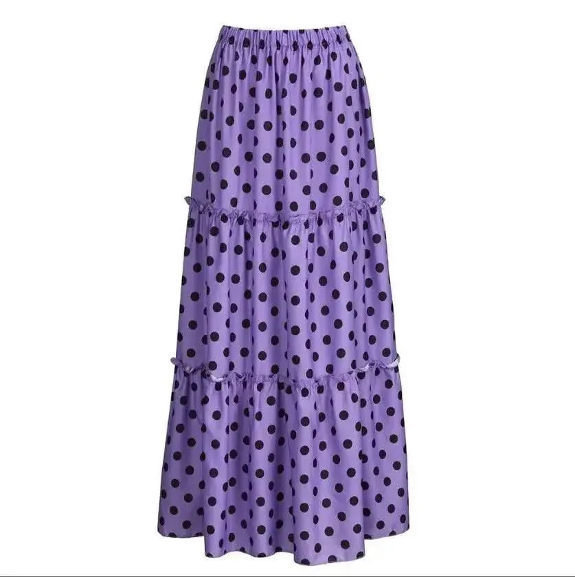 Elegant High Waist Polka Dot Ruffle Maxi Skirt for Women