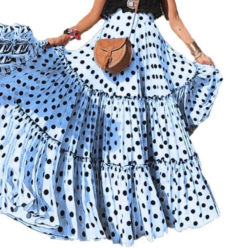 Elegant High Waist Polka Dot Ruffle Maxi Skirt for Women