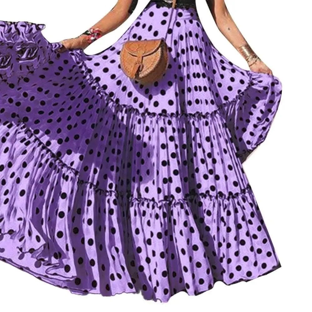 Elegant High Waist Polka Dot Ruffle Maxi Skirt for Women