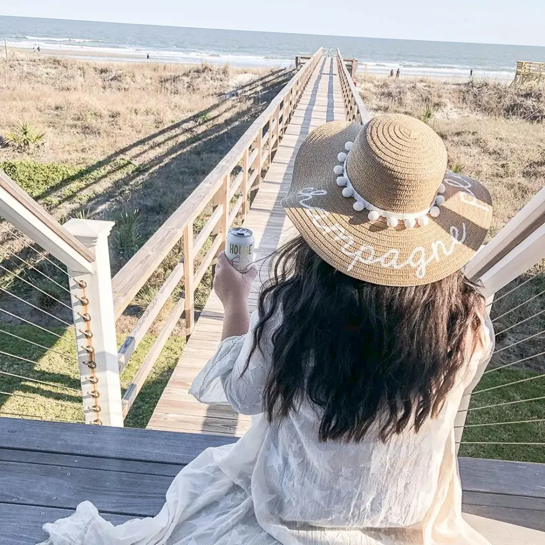 Embroidered Oversized Beach Hat - Personalized Women Sun Hat