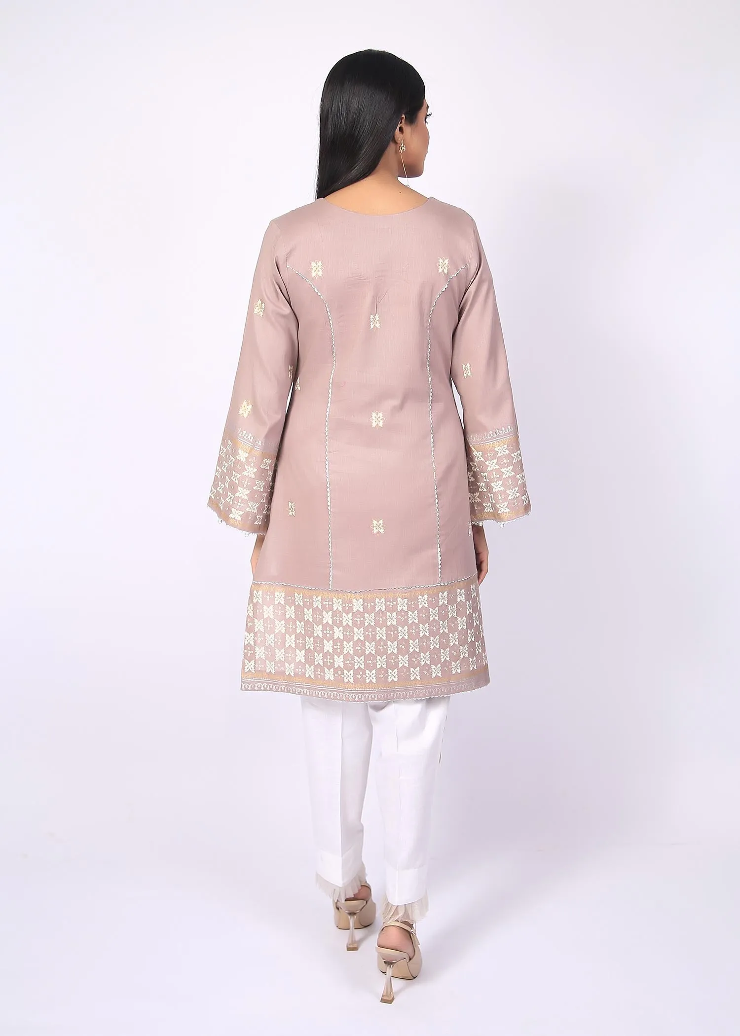 FashionPorters - Unstitched 3 Piece Block Printed Cotton Lawn Pastel Light Brown Suit SUS22-RY17