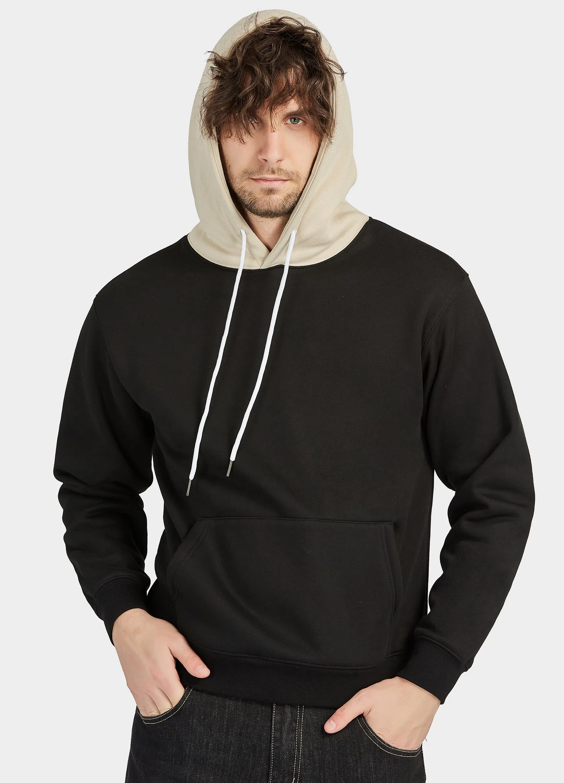 Finepeek Men's Color Block Fleece Hoodie Sweatshirt