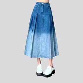 Fit-and-flare contrast denim skirt